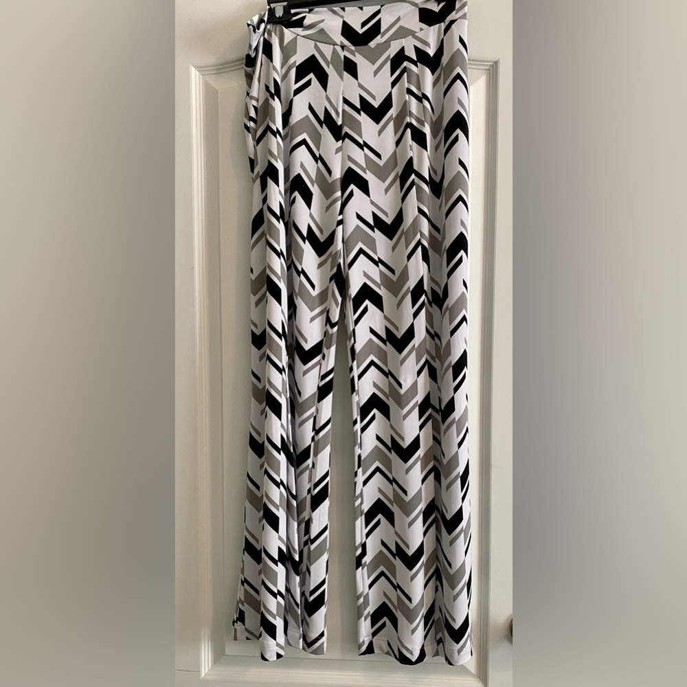 Black & white with grey dress pants (with front slits)